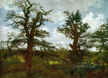 風景 Painting - オークの木とハンターのロマンチックなカスパール・ダーヴィト・フリードリッヒの森のある風景